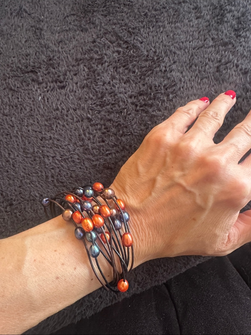 Handmade Orange and Blue Multi-Strand Beaded Bracelet